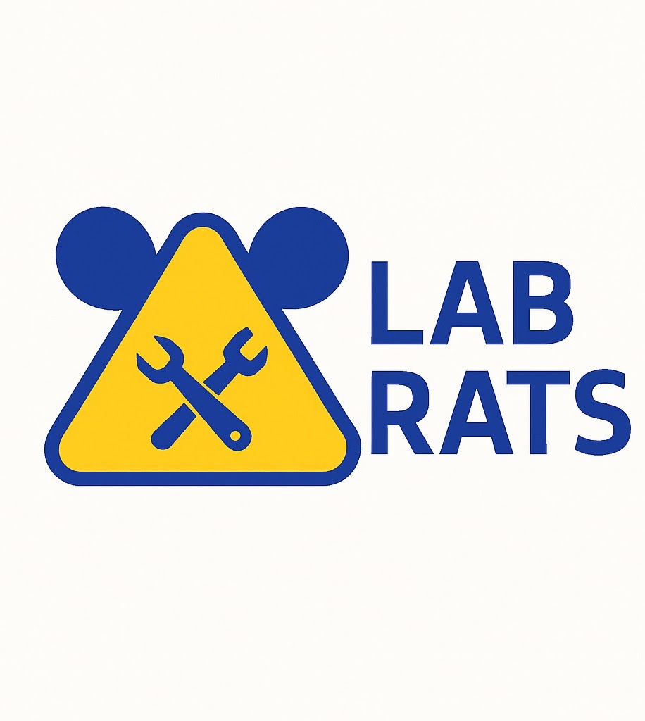 The Lab Rats logo: a yellow triangle with crossed tools and mouse ears, beside the words LAB RATS